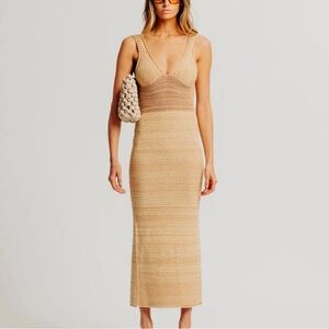Torn by Ronny Kobo Beige Backless Knit Midi Dress
